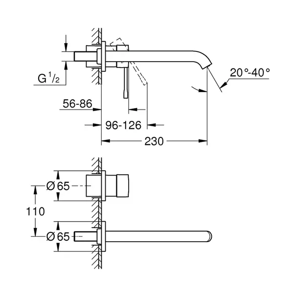 Baterie lavoar incastrata Grohe Essence L 23 cm antracit periat Hard Graphite fara corp ingropat [2]