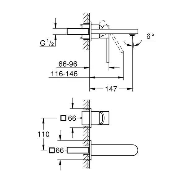 Baterie lavoar incastrata Grohe Plus M antracit periat Hard Graphite fara corp ingropat [2]