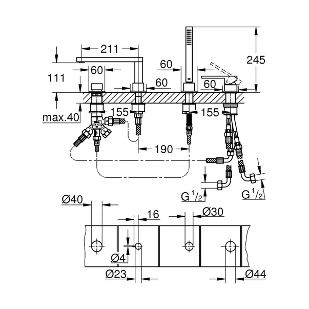 Baterie cada - dus Grohe Plus 4 elemente antracit periat Hard Graphite [2]