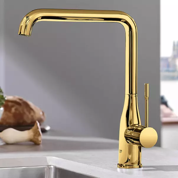 Baterie bucatarie Grohe Essence pipa rotativa auriu lucios Cool Sunrise [4]