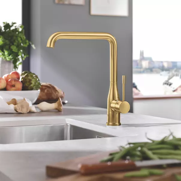 Baterie bucatarie Grohe Essence pipa rotativa auriu periat Cool Sunrise [3]