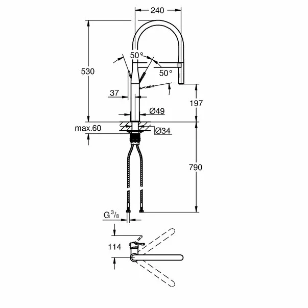 Baterie bucatarie cu pipa flexibila Grohe Essence negru - crom [4]