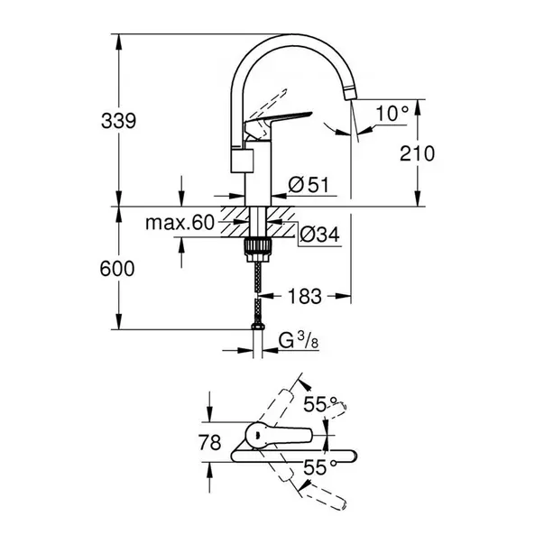 Baterie bucatarie Grohe Start cu pipa pivotanta crom lucios [3]