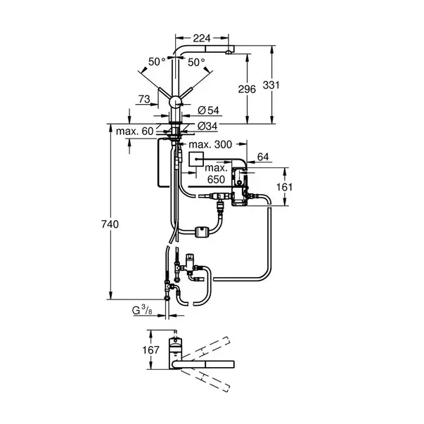 Baterie bucatarie cu dus extractibil Grohe Minta Touch crom periat Supersteel [2]
