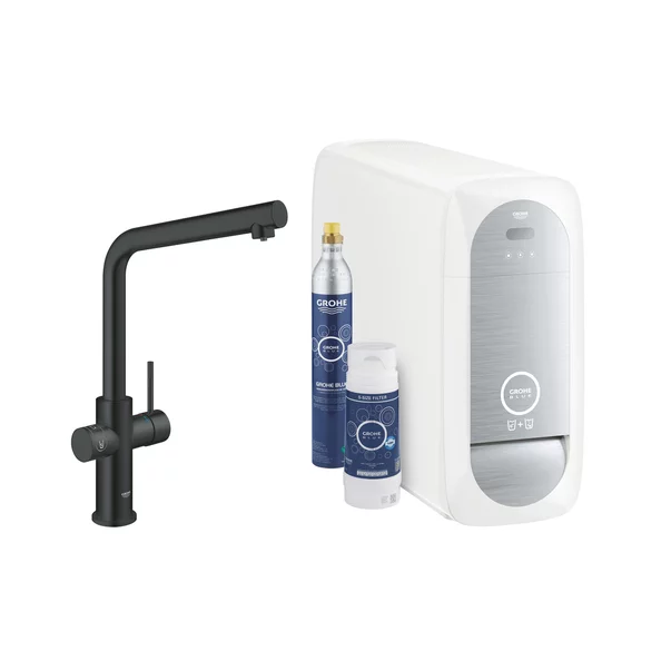 Baterie bucatarie Grohe Blue Home pipa tip L si Starter Kit negru mat [1]
