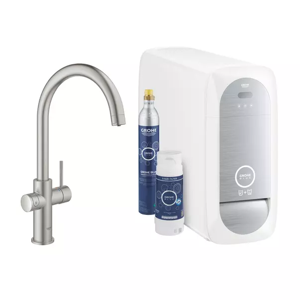 Baterie bucatarie Grohe Blue Home crom periat Supersteel pipa tip C si Starter Kit [1]