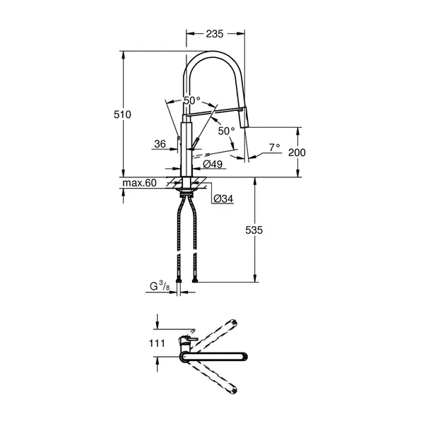 Baterie bucatarie cu pipa flexibila Grohe Concetto crom periat Supersteel [5]