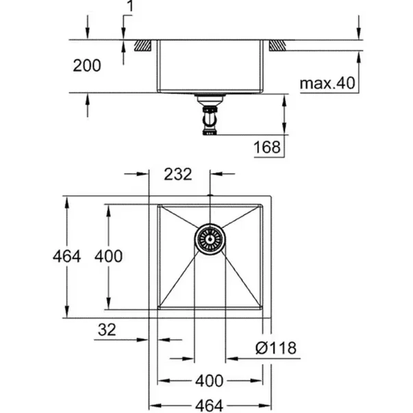 Chiuveta inox Grohe K700 46.4x46.4 cm 1 cuva [3]
