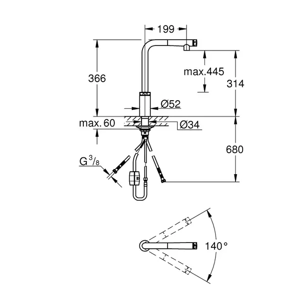 Baterie bucatarie cu dus extractibil Grohe Minta SmartControl crom periat Supersteel [4]