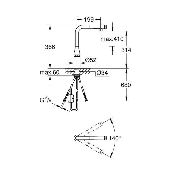 Baterie bucatarie cu dus extractibil Grohe Essence SmartControl crom periat Supersteel [5]