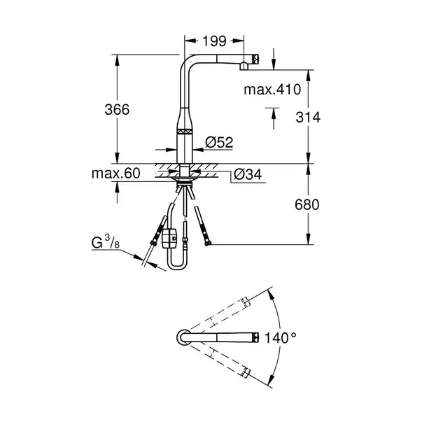 Baterie bucatarie cu dus extractibil Grohe Essence SmartControl auriu lucios Cool Sunrise [5]