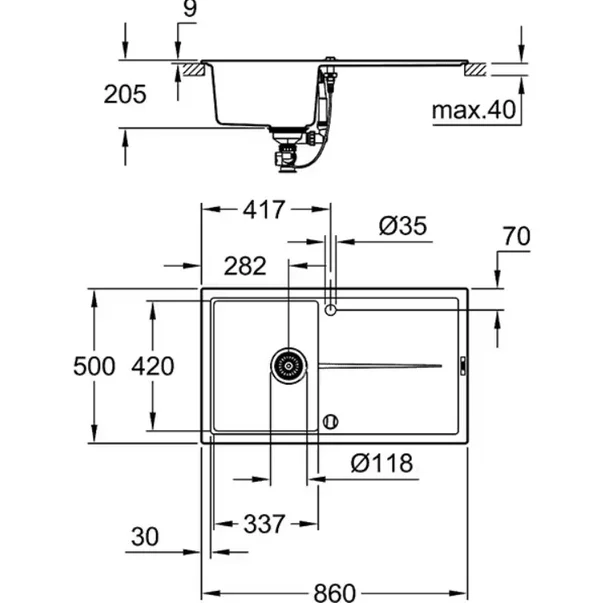Chiuveta compozit Grohe K500 86x50.1 cm negru [2]
