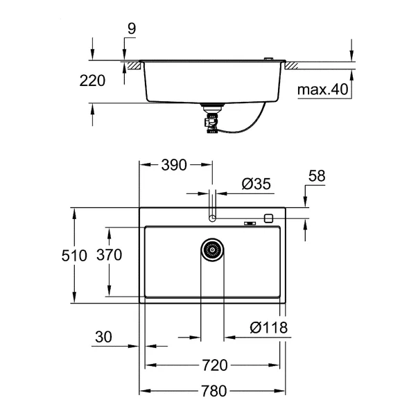 Chiuveta compozit Grohe K700 78x51.1 cm negru [2]