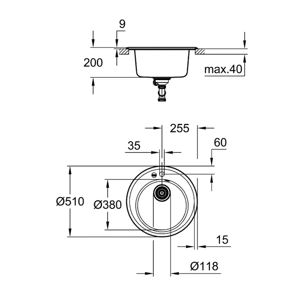 Chiuveta compozit Grohe K200 51 cm negru [2]