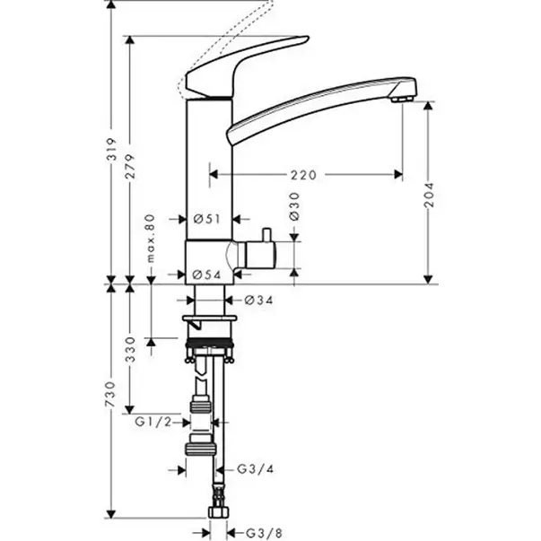 Baterie bucatarie monocomanda Hansgrohe Focus M41 200 cu 1 jet [2]