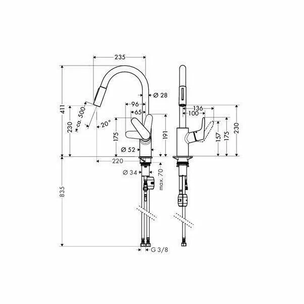 Baterie bucatarie cu dus extractibil Hansgrohe Focus 240 inox [2]