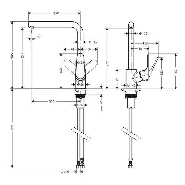 Baterie bucatarie monocomanda crom periat Hansgrohe Focus M41 280 cu 1 jet [2]