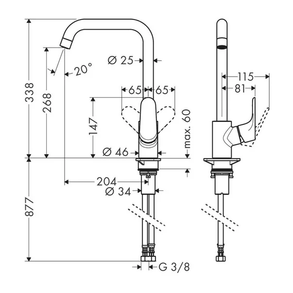 Baterie bucatarie Hansgrohe Focus M41 260 monocomanda negru mat [2]