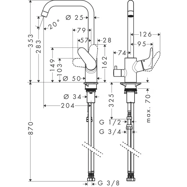 Baterie bucatarie monocomanda Hansgrohe Focus M41 260 cu 1 jet [2]