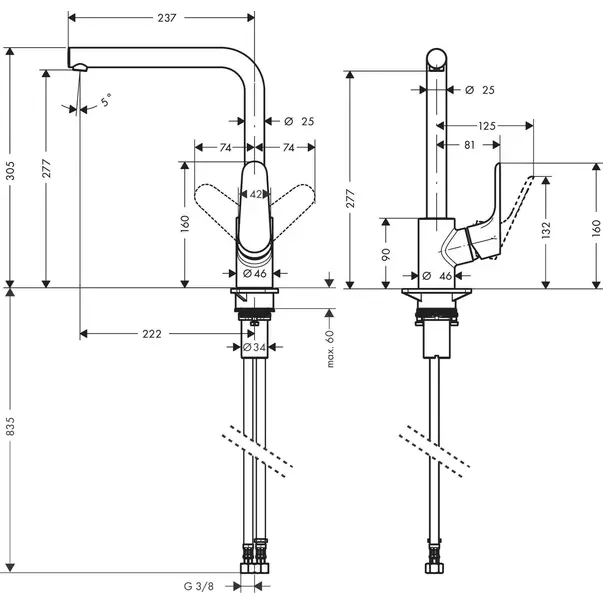 Baterie bucatarie monocomanda Hansgrohe Focus M41 280 Eco cu 1 jet [2]