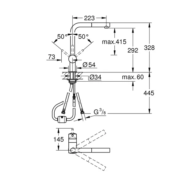 Baterie bucatarie cu dus extractibil Grohe Minta crom periat Supersteel [2]