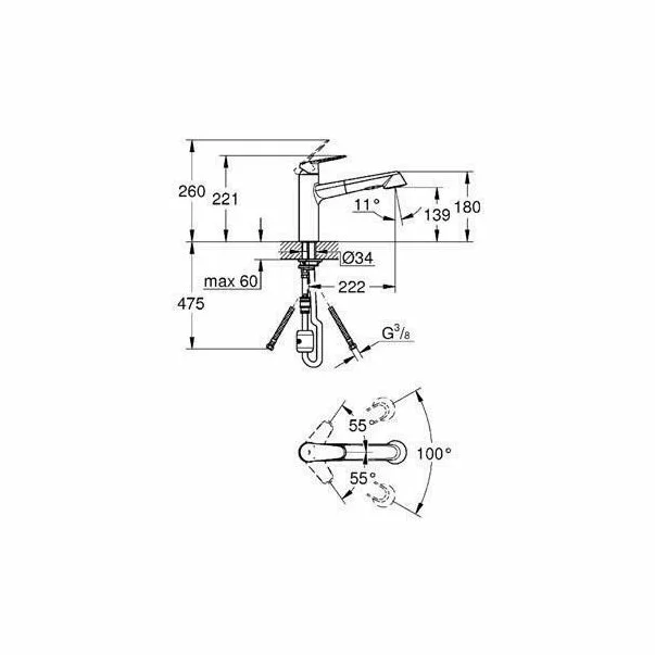 Baterie bucatarie Grohe Eurodisc Cosmopolitan cu dus extractibil si doua tipuri de jet [3]