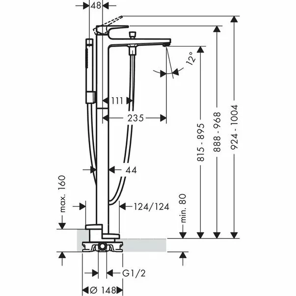 Baterie cada - dus freestanding Hansgrohe Metropol crom lucios [3]