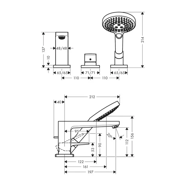 Baterie cada-dus Hansgrohe Metropol crom lucios cu 3 elemente [2]