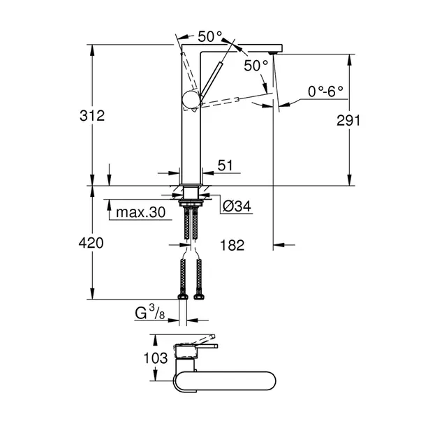Baterie lavoar inalta Grohe Plus XL monocomanda antracit periat Hard Graphite [3]