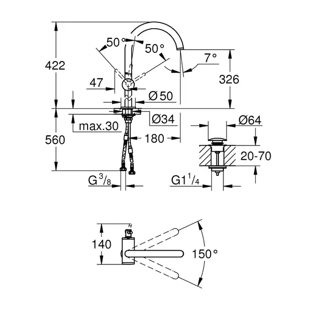 Baterie lavoar inalta Grohe Atrio XL monocomanda antracit periat Hard Graphite [4]