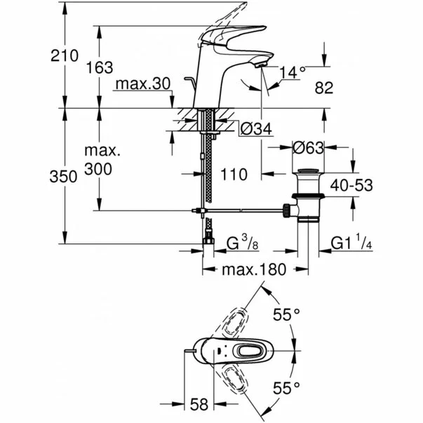 Baterie lavoar Grohe Eurostyle New S maner loop alb monocomanda [2]