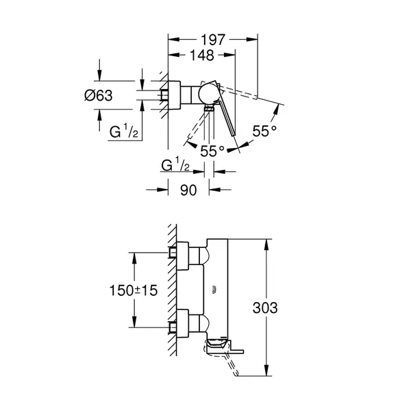 Baterie dus Grohe Plus antracit periat Hard Graphite monocomanda [5]