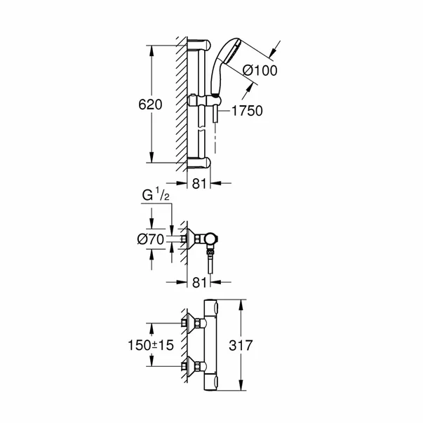 Baterie dus termostatata Grohe Grohtherm 500 crom lucios cu set de dus [2]