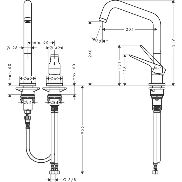 Baterie bucatarie cu pipa flexibila Hansgrohe Axor Scitterio M 240 cu 2 elemente [2]