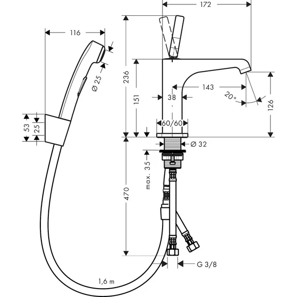 Baterie lavoar monocomanda Hansgrohe Axor CitterioE cu dus igienic [2]