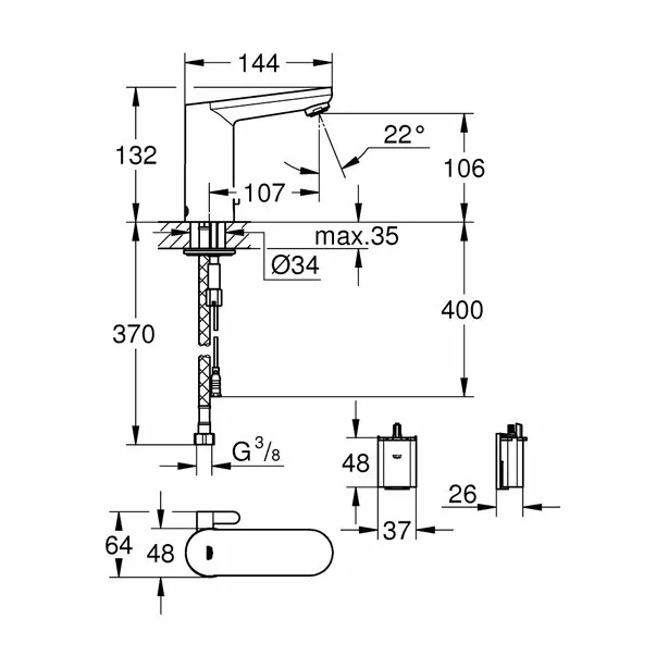 Baterie lavoar cu senzor Grohe Eurosmart Cosmopolitan Electronica cu acumulator [3]