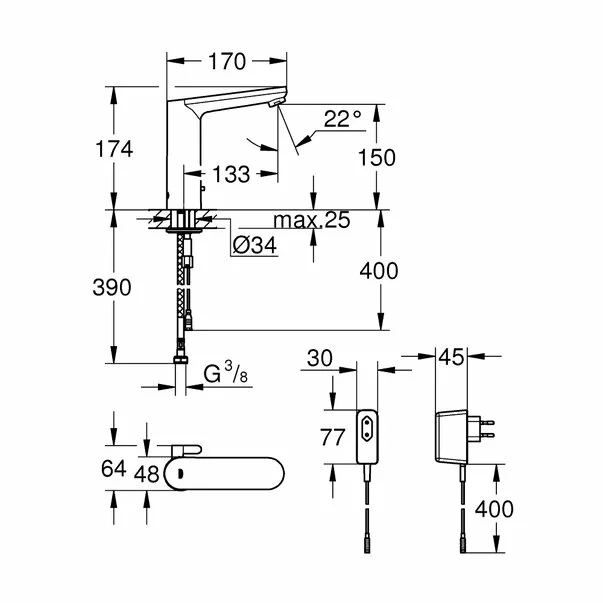 Baterie lavoar cu senzor Grohe Eurosmart Cosmopolitan Electronica marimea L [2]