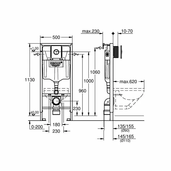 Set rezervor incastrat Grohe Rapid SL pentru vas wc cu clapeta cromata Nova Cosmopolitan [3]
