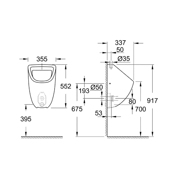 Pisoar cu alimentare superioara Grohe Bau Ceramic alb [3]