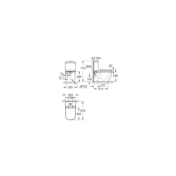 Set vas wc Grohe Euro Ceramic BTW Triple Vortex, PureGuard cu rezervor si capac softclose [5]
