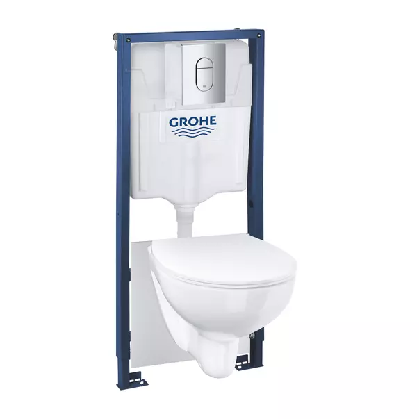 Set vas WC suspendat Grohe Solido 5 in 1 rezervor incastrat cu clapeta crom Arena si capac Bau Ceramic [1]