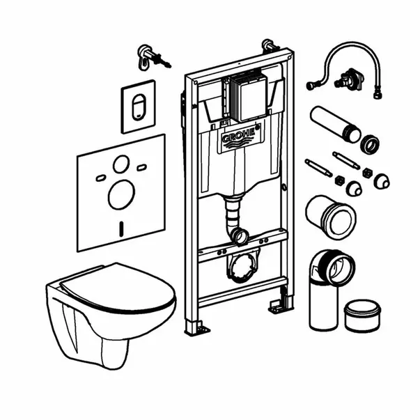 Set vas WC suspendat Grohe Solido 5 in 1 rezervor incastrat cu clapeta crom Arena si capac Bau Ceramic [3]