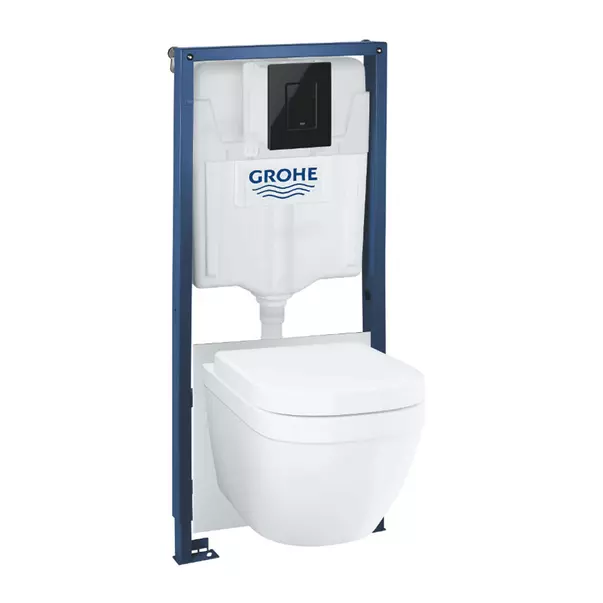 Obiecte Sanitare - Set vas WC suspendat cu capac Grohe Euro Ceramic rezervor incastrat Solido 5 in 1 cu clapeta neagra Skate Cosmopolitan