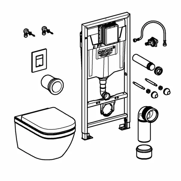 Set vas WC suspendat cu capac Grohe Euro Ceramic rezervor incastrat Solido 5 in 1 cu clapeta neagra Skate Cosmopolitan [3]