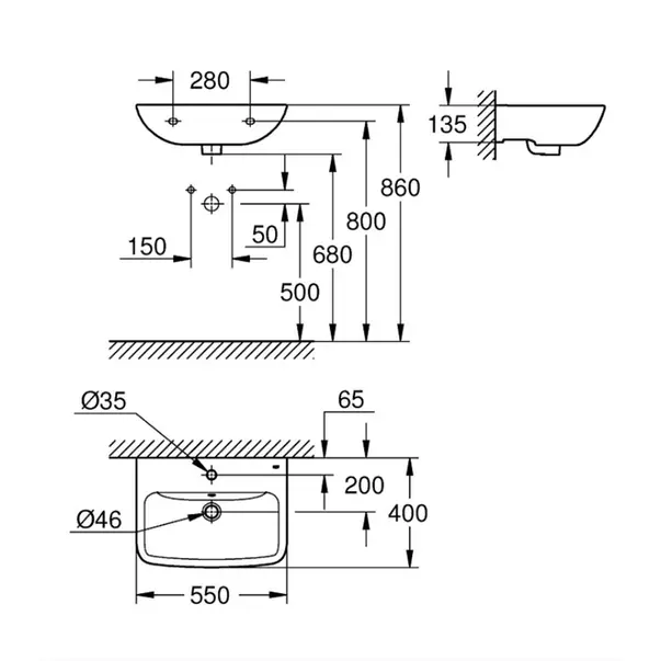 Lavoar suspendat Grohe Start Edge Ceramic alb lucios 55 cm [2]