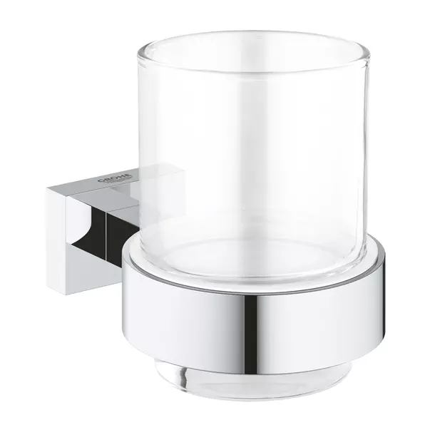 Suport periute de dinti Grohe Essentials Cube crom lucios - sticla transparenta [1]