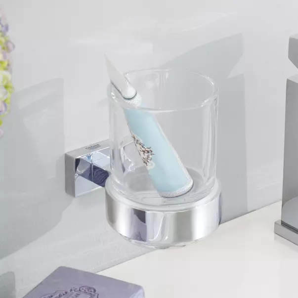 Suport periute de dinti Grohe Essentials Cube crom lucios - sticla transparenta [2]