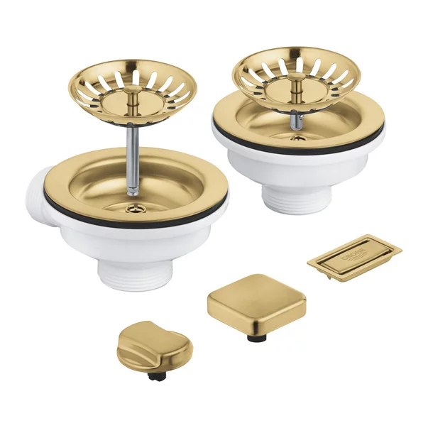 Set de scurgere cu ornament butoane pentru chiuveta dubla Grohe auriu mat [1]