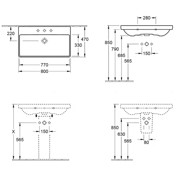 Lavoar suspendat Villeroy&Boch Avento 80 cm alb alpin [3]