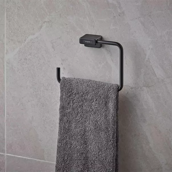 Cuiere si suporturi prosoape - Inel portprosop Hansgrohe AddStoris negru mat